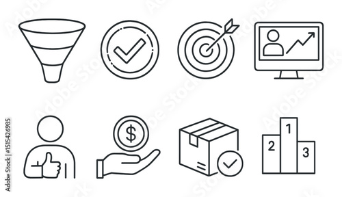 Business and sales linear icons set – outline, marketing and commerce symbols