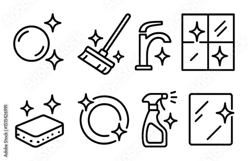 Cleanliness icons set - outline, hygiene and sanitation symbols for cleanliness