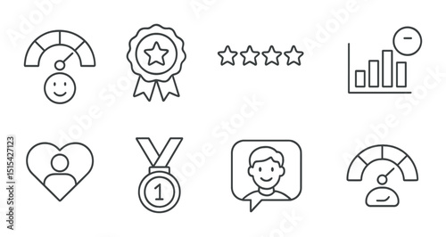 Customer feedback outline icons set – review, rating and satisfaction symbols