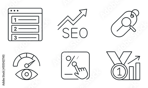 Seo and marketing line icons set – outline, search engine optimization symbols