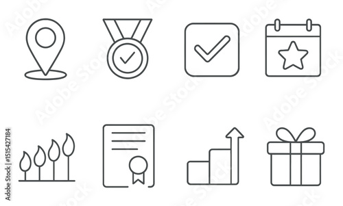 Milestone and achievement outline icons set – success, goal tracking and progress symbols