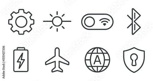 Phone settings outline icons set – simple, compose and configuration symbols