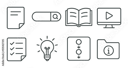 Self-service support linear icons set – assistance, helpdesk and informational graphics