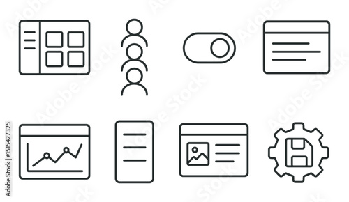 Admin panel interface icons set – outline, dashboard and control symbols