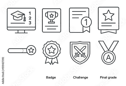 E-learning outline icons set – education, digital learning and online study symbols