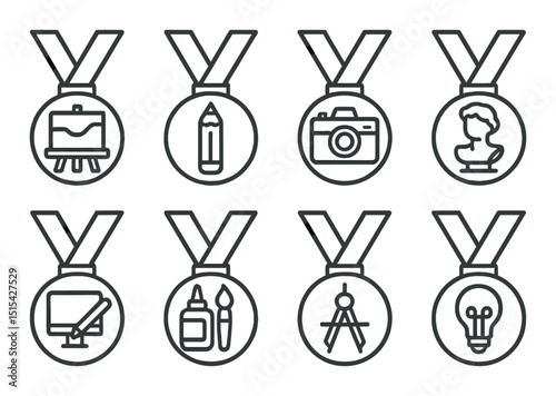 Art and creativity outline icons set – silhouette, design and innovation symbols