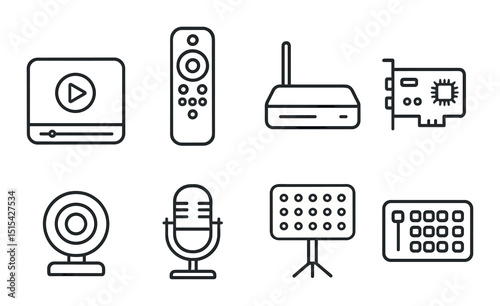 Streaming essentials icons set – silhouette, media and entertainment graphics