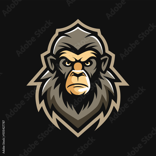 Vector illustration of an aggressive gorilla logo featuring bold lines and a fierce expression, suitable for sports teams or wildlife conservation projects