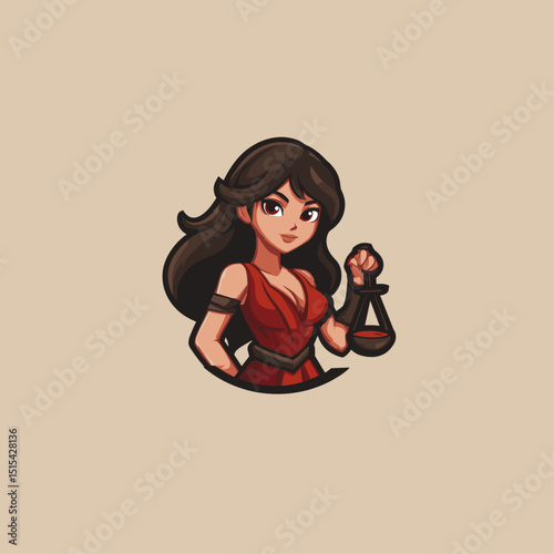 Justice lady mascot logo icon flat vector design