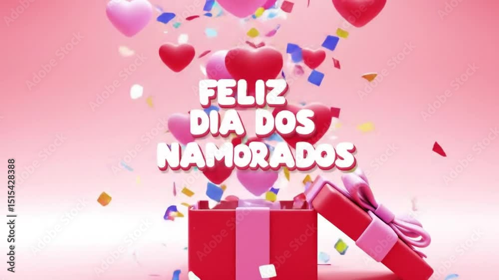 Feliz Dia dos Namorados com caixa de presente e corações