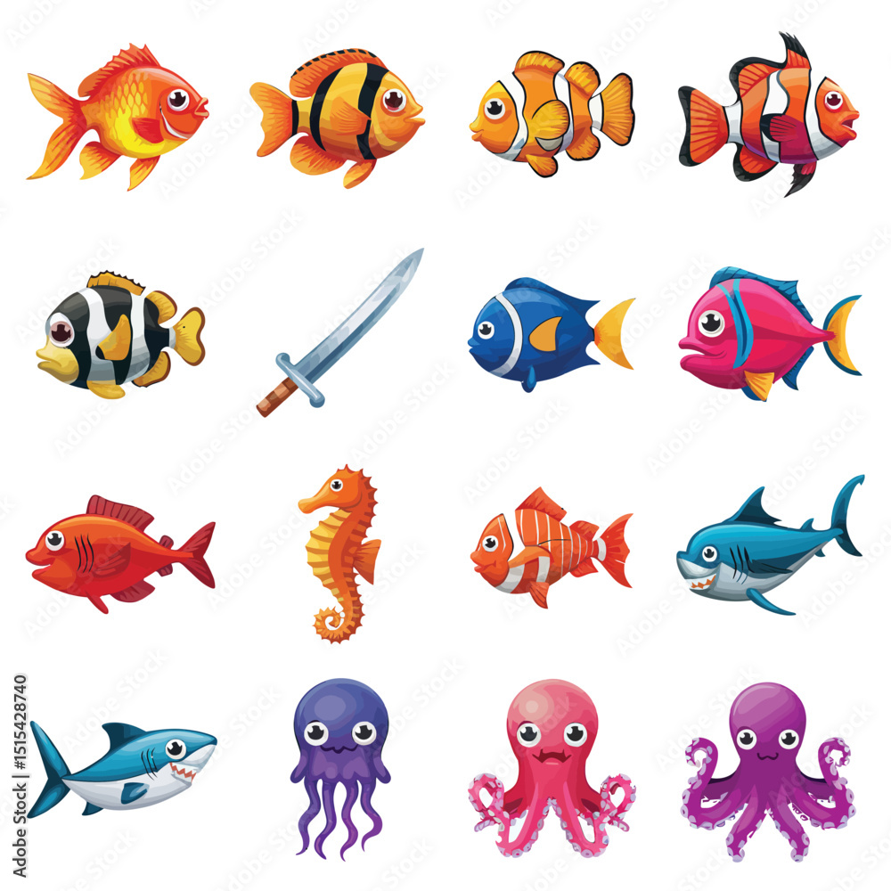 Naklejka premium illustrations vector design for sea beach marine creatures icon sword tail fish design items 