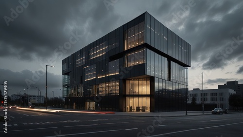 Modern office building at twilight