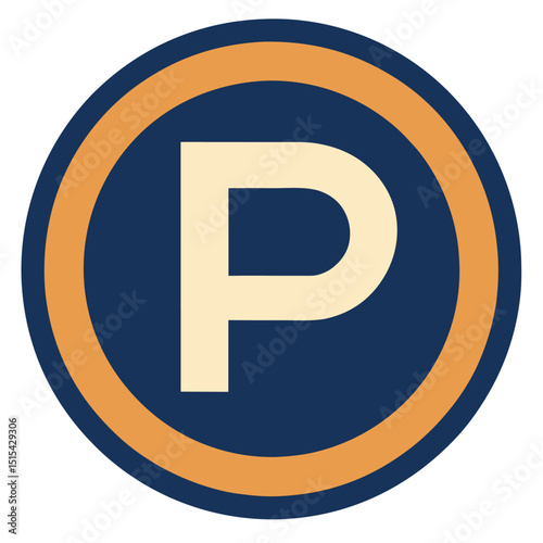 Vector illustration of a parking logo design featuring a stylized car outline and bold lettering set against a circular background