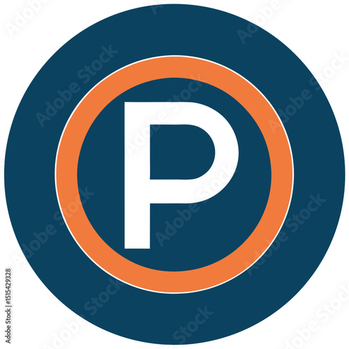 Vector illustration of a parking logo design featuring a stylized car outline and bold lettering set against a circular background