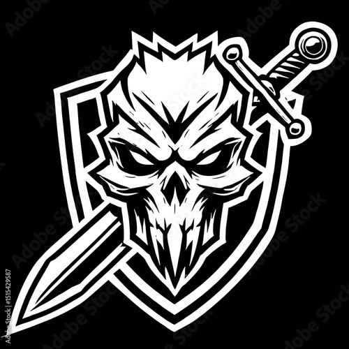Vector Illustration of a Skull with Sword and Shield Emblem