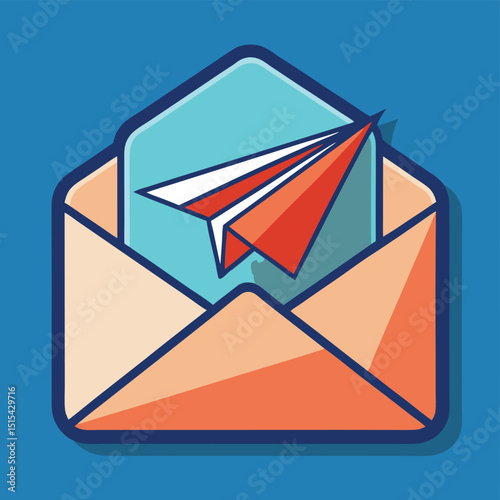 Vector illustration of an envelope with a paper airplane symbolizing communication and digital messaging