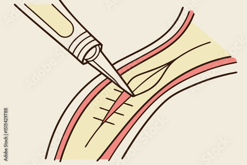 Detailed vector illustration showing a hand using a scalpel to create precise cuts in a shoe upper design during the crafting process for footwear production