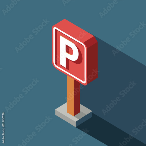 Vector illustration of a parking sign with bold colors and shadow effect, suitable for digital design or urban planning projects