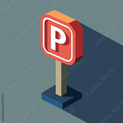 Vector illustration of a parking sign with bold colors and shadow effect, suitable for digital design or urban planning projects
