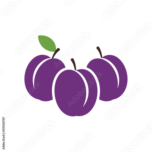 Vector illustration of purple plums. Healthy food, vegan and vegetarian ingredients, jam and sweets, gardening concept. Source of dietary fiber, which helps regulate bowel movements