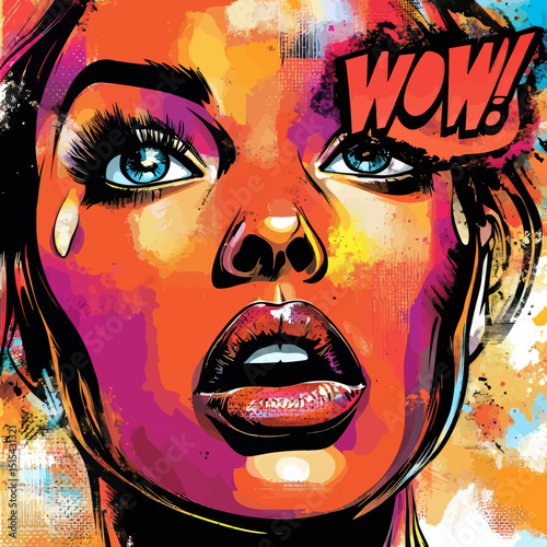 The phrase 'wow surprise girls pop art comics retro style Halftone' is quite distinctive