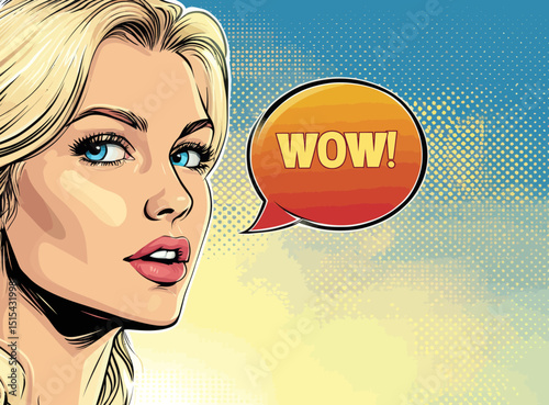 The blonde girl was surprised, as depicted in a modern pop art style illustration