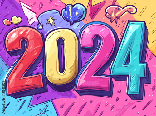 A 2020 happy new year christmas comic featuring pop art speech bubbles and modern illustrations, complete with colorful sound effects in a halftone vintage comic style isolated on a rays background