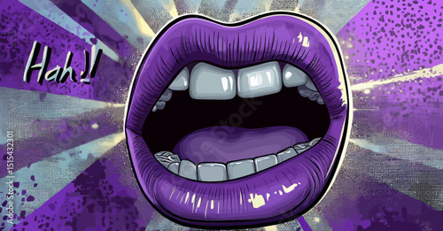 Modern pop art illustration design featuring female vampire lips style