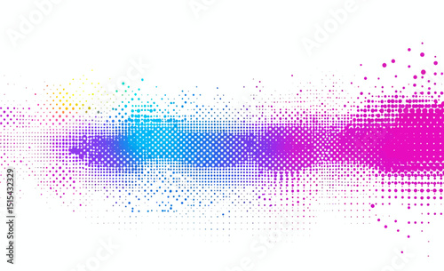 A contemporary halftone gradient design featuring a pop art aesthetic with vibrant colors and a glitch effect