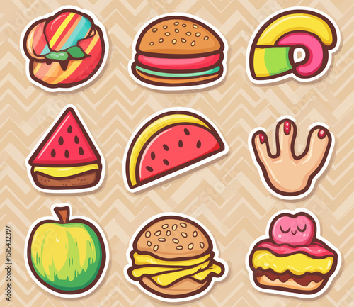 Icon set featuring speech bubbles and pop art elements in both line and fill styles