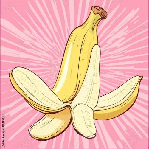 A modern illustration of banana pop art in a retro style, mimicking comic books