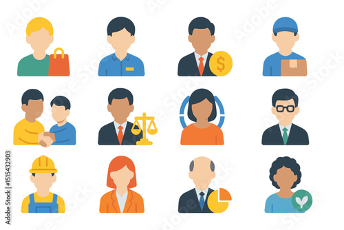 Diverse icons representing various professions and business roles