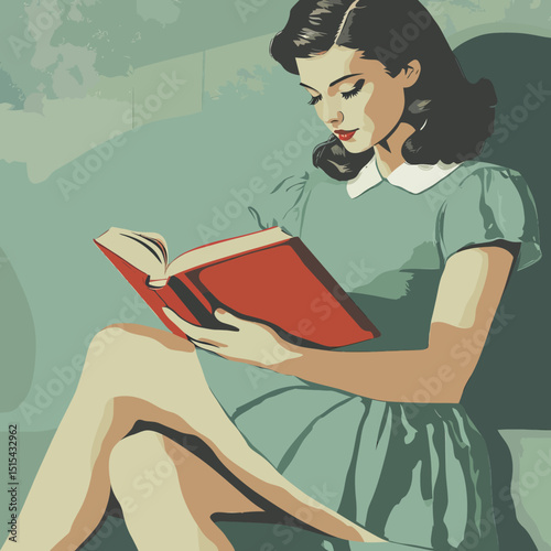 A girl is depicted reading a book while wearing glasses in a bold silhouette set against pastel shadows