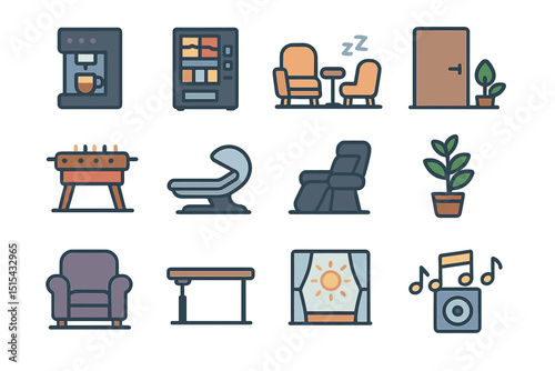 Set of modern furniture and home appliance icons