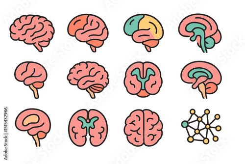 Colorful brain diagrams and neural network illustration on gradient background