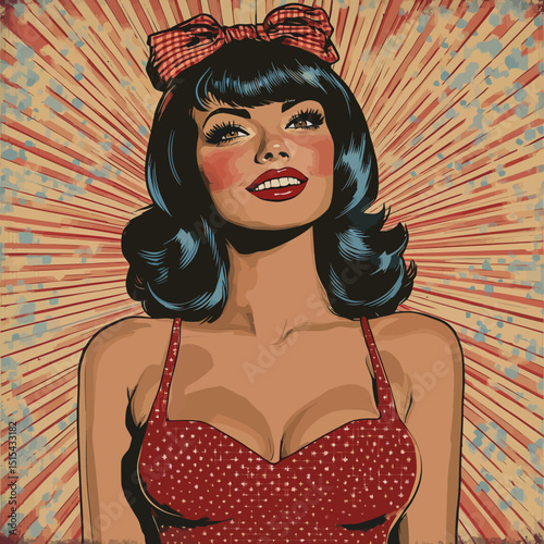 Vintage charm meets modern flair in a modern format through a retro pin-up girl illustration with pop art style