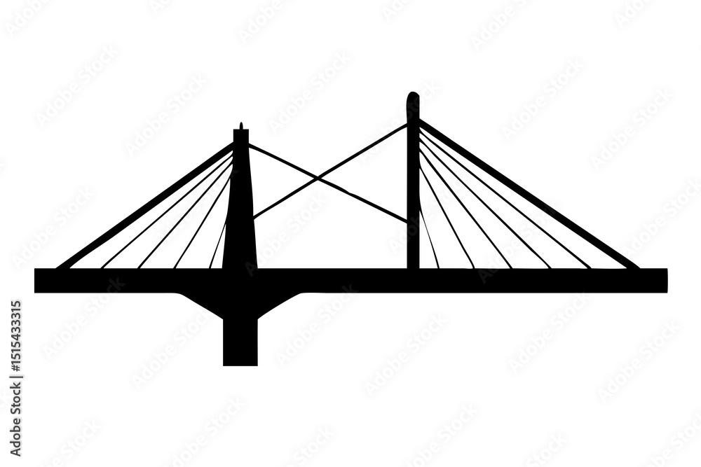 Fototapeta premium High-Quality Silhouette of a Cable-Stayed Bridge Vector Illustration