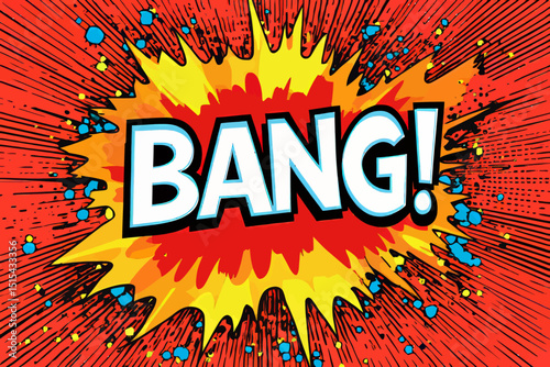 The term "bang" rendered in a pop art aesthetic, symbolizing words of surprise, as depicted in a modern illustration