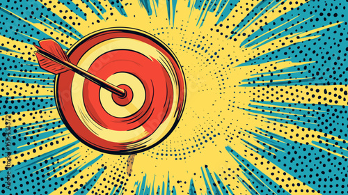 The concept of pop art is represented by dart targets, set against a colorful background reminiscent of retro comic styles, symbolizing the achievement of the company's sales and growth targets