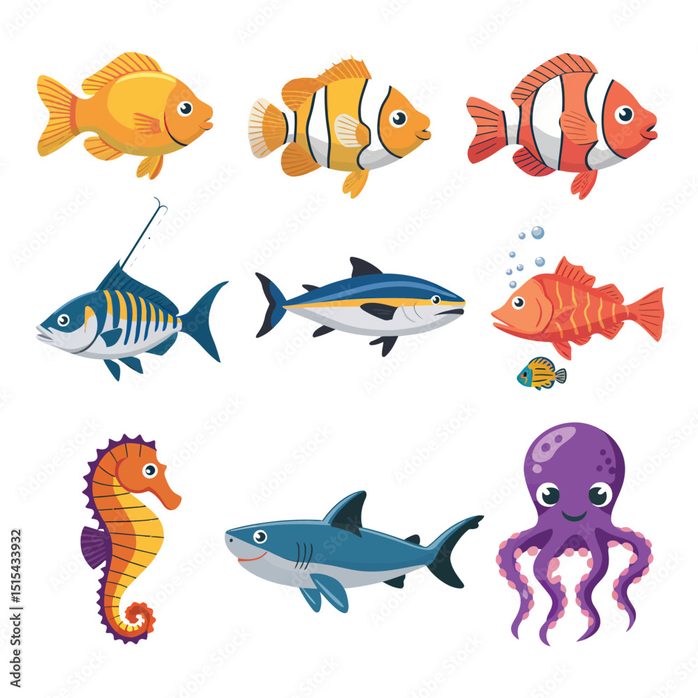 Naklejka premium illustrations vector design for sea beach marine creatures icon sword tail fish design items