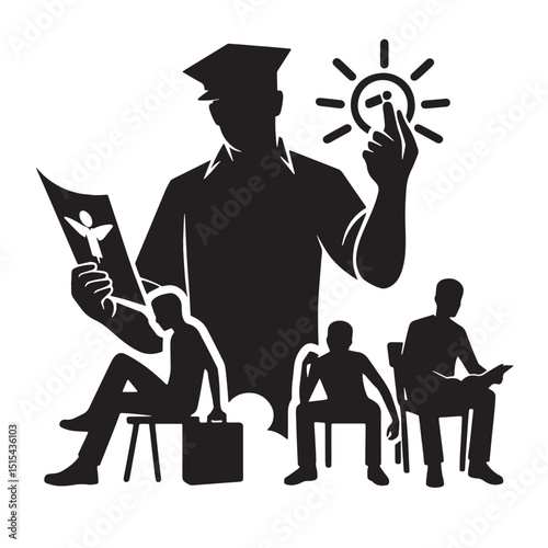 Black Color Youth Services Silhouette Vector Illustration, Solid White Background