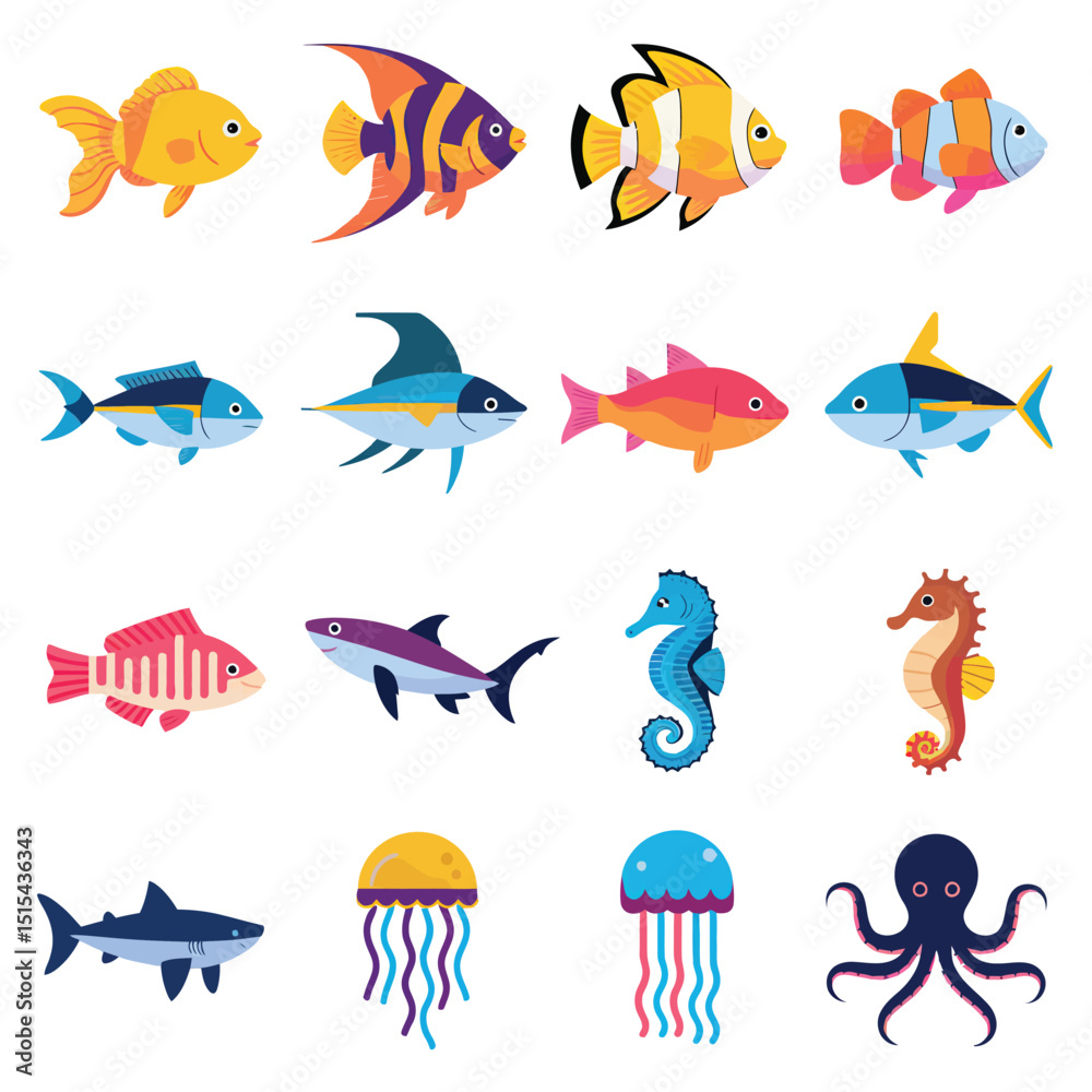 Naklejka premium illustrations vector design for sea beach marine creatures icon sword tail fish design items