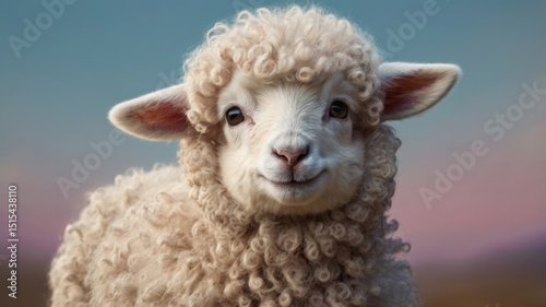 Cute lamb portrait against soft colors