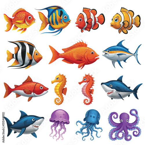 illustrations vector design for sea beach marine creatures icon sword tail fish design items
