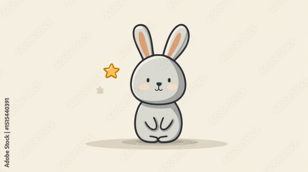 Obraz premium Adorable rabbit standing on two legs with symmetrical features and star accent