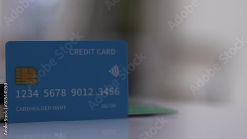 Up-close view showcasing a simple credit card. The detailed shot emphasizes security features and modern payment technology, and digital transactions.