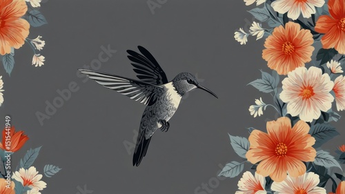 Floral hummingbird graphic design