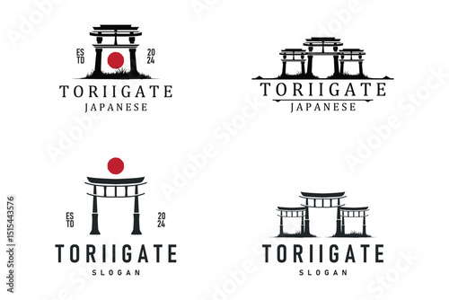 Torii Gate Logo Design Set Bundle Vector Minimalist Illustration Template