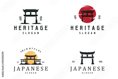 Torii Gate Logo Design Set Bundle Vector Minimalist Illustration Template