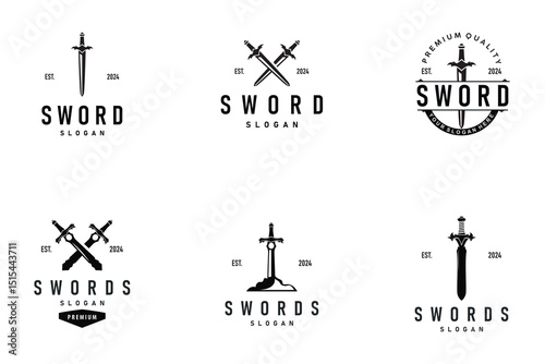 set bundle black silhouette design logo sword war equipment impression blade power